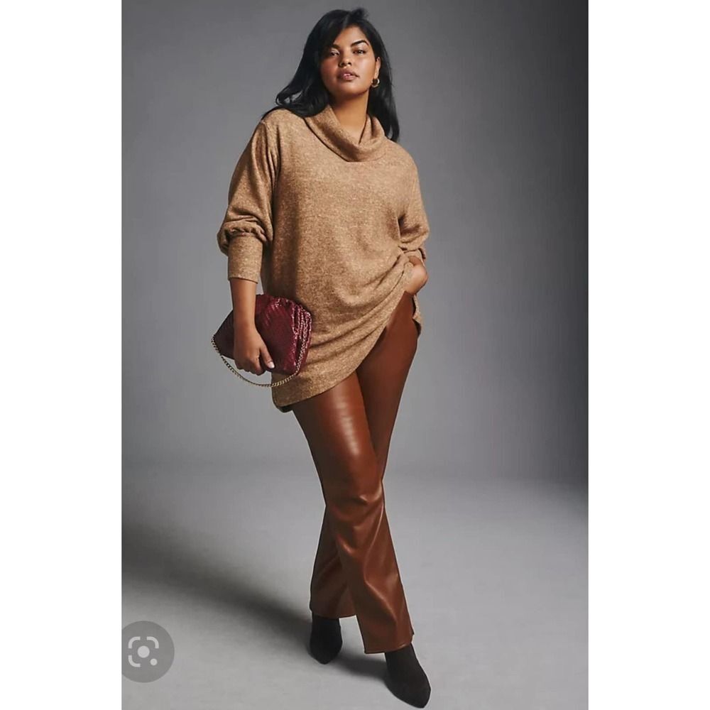 ANTHROPOLGIE MAEVE OATMEAL BEIGE KNIT COWL NECK TUNIC TOP SIZE XL